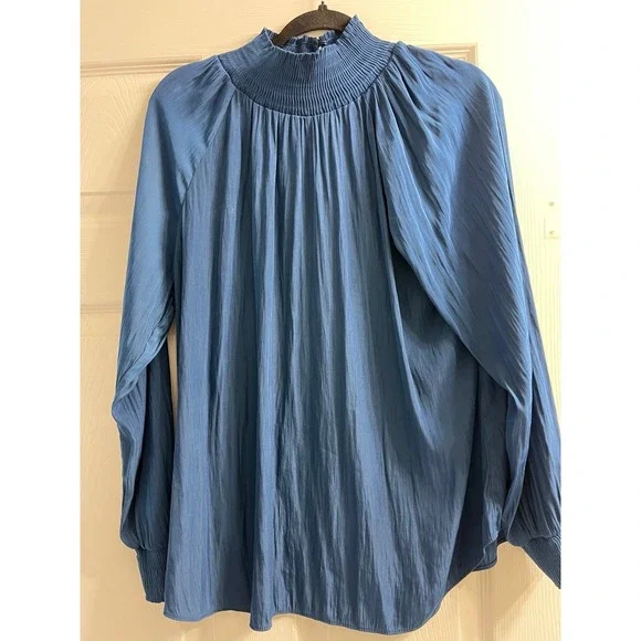 Chicos Peacock Blue Women's Long Sleeve Top High Mock Neck Size 2 - Picture 9 of 9